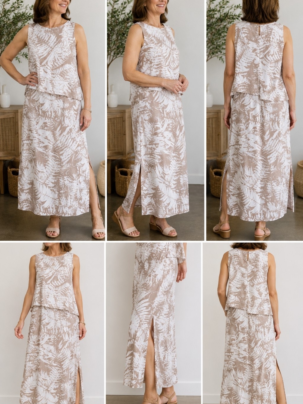 Chico's Tan & White Tropical Print Maxi Dress – Women's Size 1 (Medium)